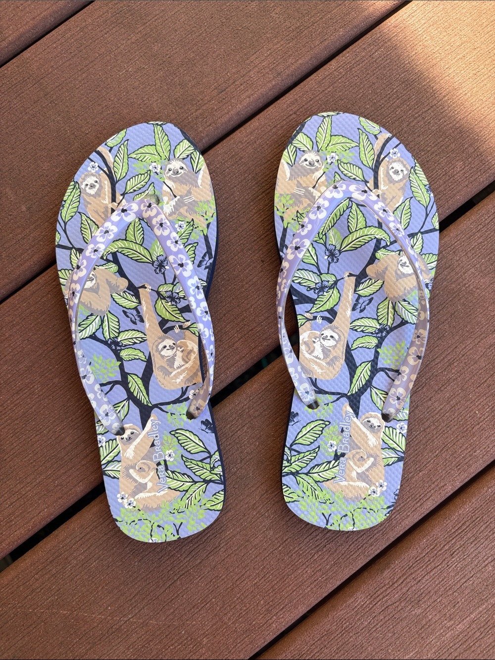 Vera Bradley Hanging Around Purple Sloth flip flops medium (size 7/size 8)